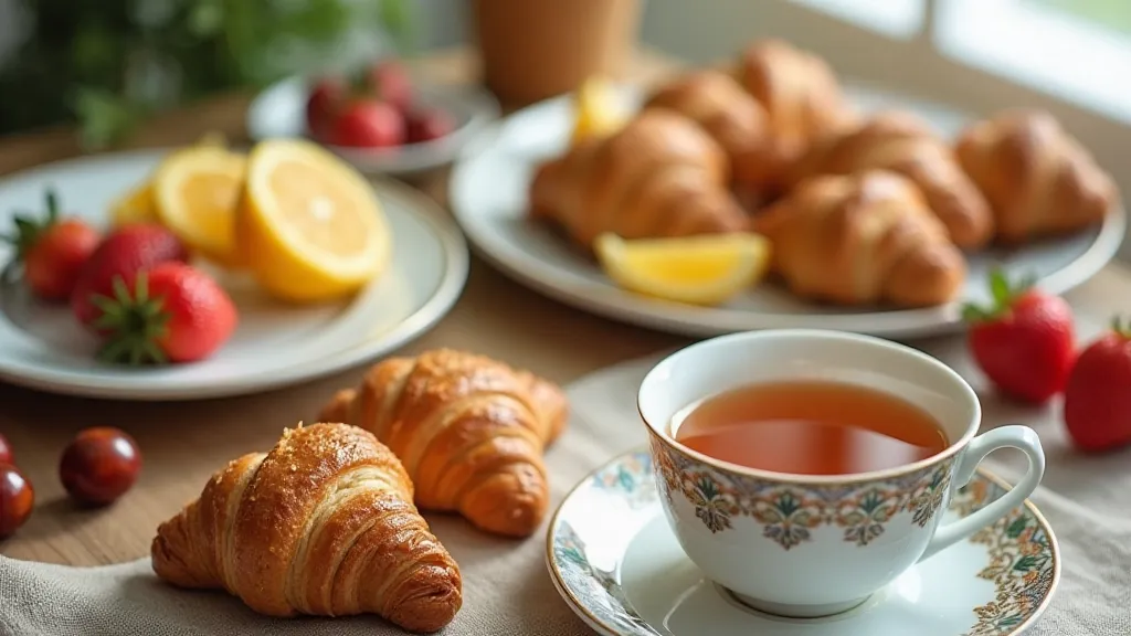 Brunch spread with tea