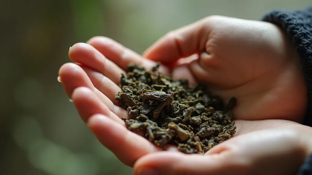 Hand examining tea leaves