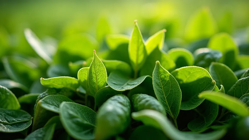 A handful of vibrant green tea leaves.