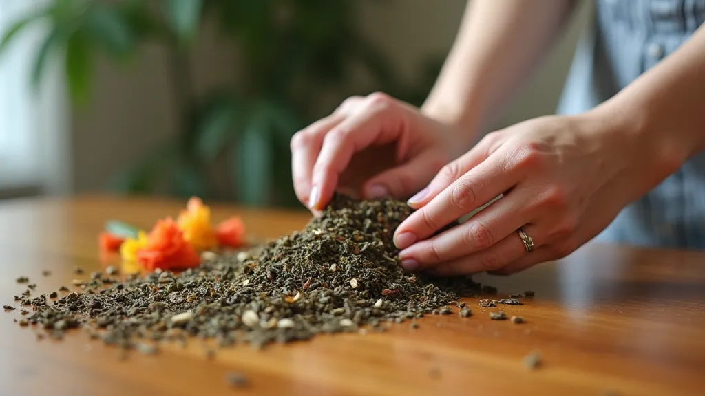 Hands sorting tea ingredients