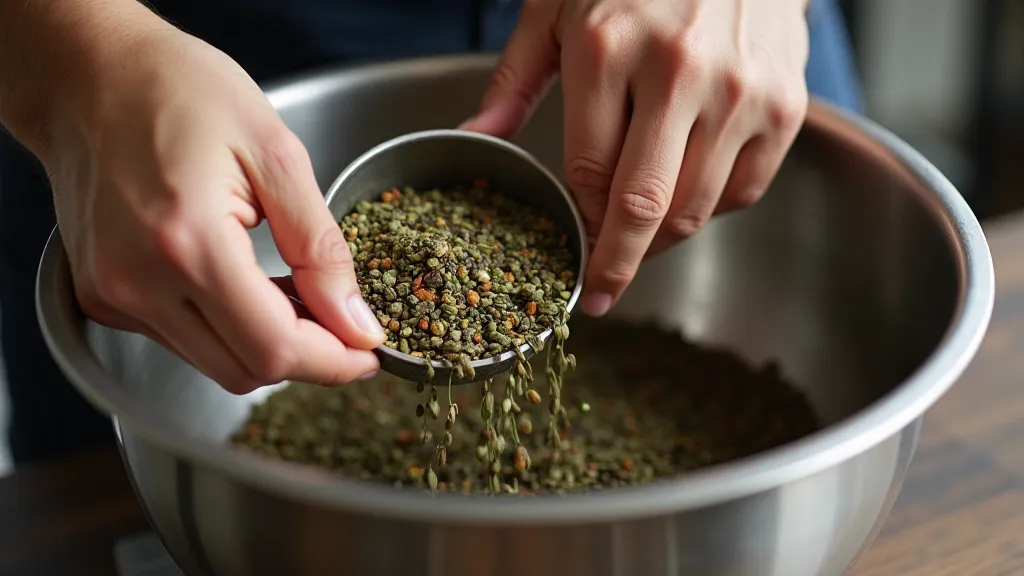 Hands blending tea leaves