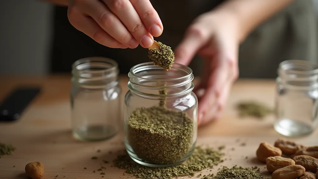 Hands blending tea ingredients