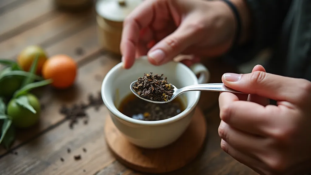 Person scooping tea leaves