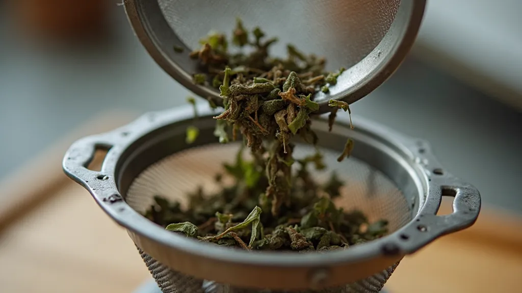 Tea sieve being used